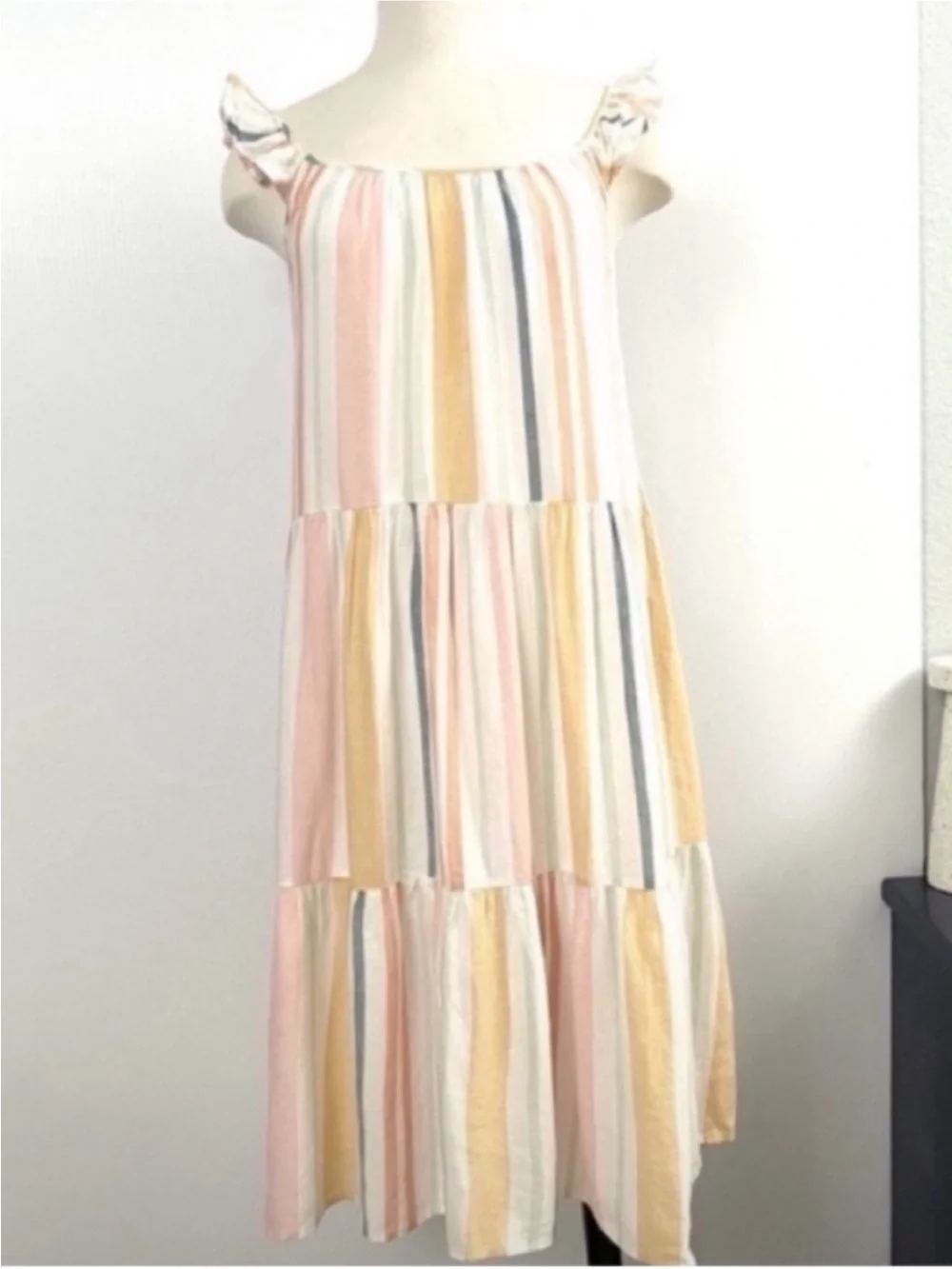 Rails Capri Melon Striped Tiered Sundress in Pastel Pink & Yellow Size XS